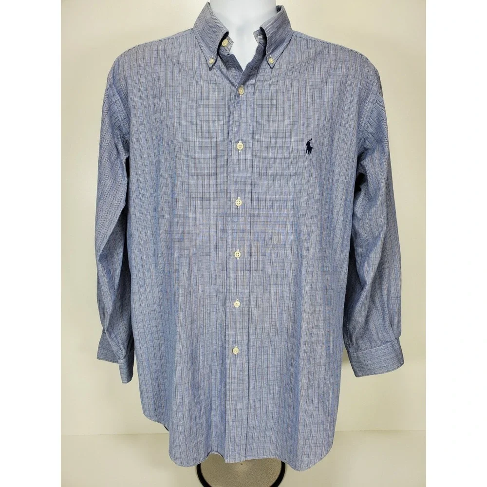 Polo Ralph Lauren Yarmouth Mens 16 32/33 Shirt Blue White Check Cotton (Altered)